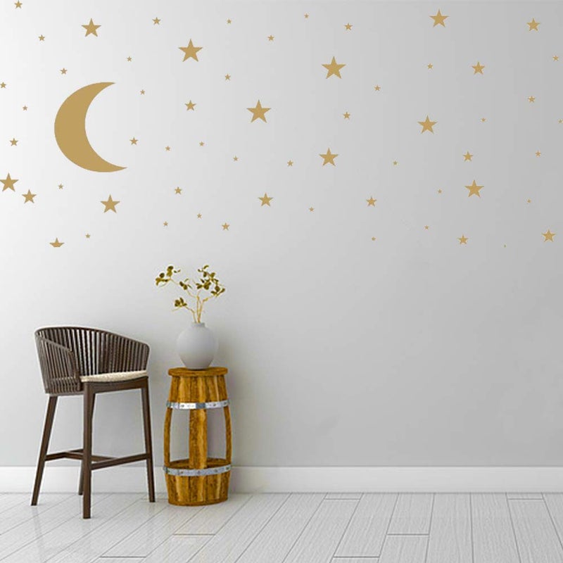 thovorrnl Moon and Stars Wall Decal Vinyl Sticker, Removable Children Kids Art DIY Sticker Mural for Boy Girls Baby Room Decoration Good Night Nursery Wall Decor Home House Bedroom Design (Golden) - Image 2